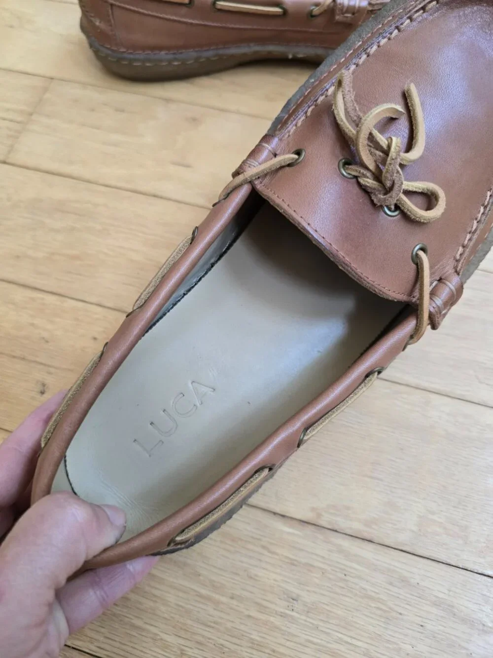 Lucas | brown leather moccasin style gum sole boat shoes | MENS 9.5